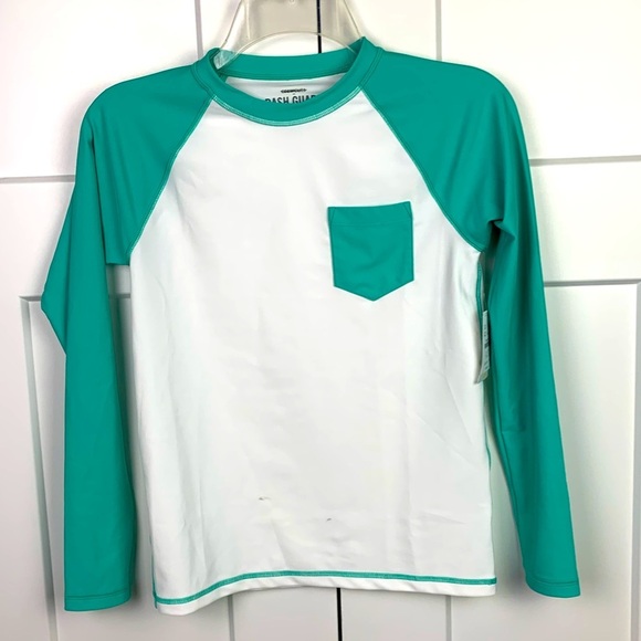 NWT Crew Cuts Boys LARGE Kids' long-sleeve rash guard with UPF 50+ WHITE GREEN - Picture 1 of 6